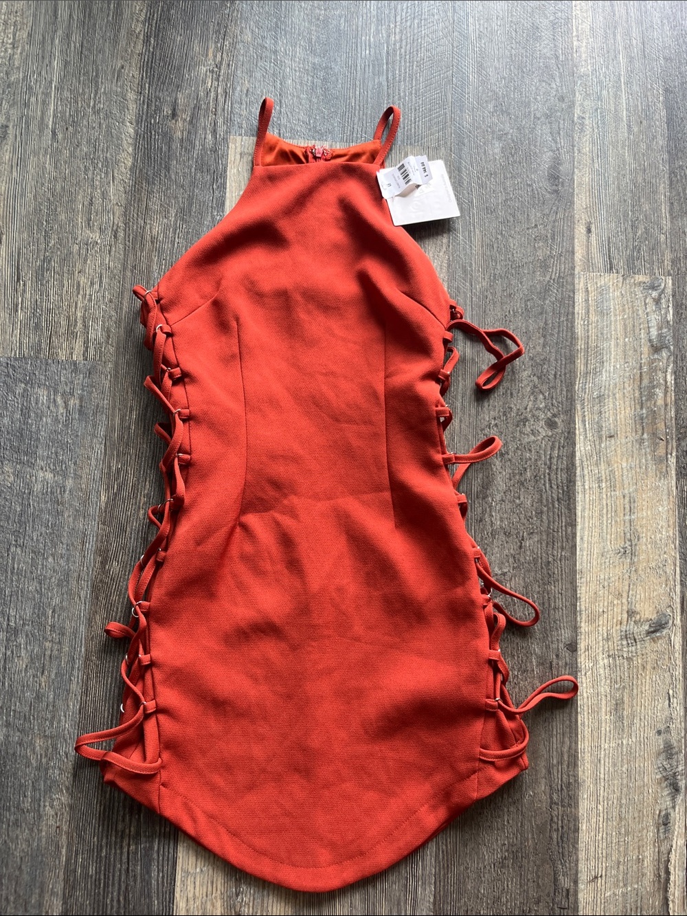 Rumor Boutique Rust Mini Dress with Side Lace-Up Detail
